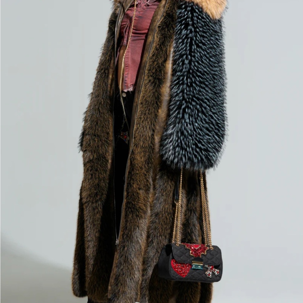Chic Faux Fur Coat with Black and Brown Accents
